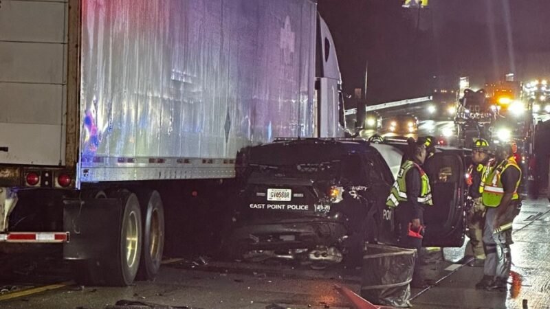 East Point Police Officers Escape Serious Injury After 16-Wheeler Strikes Three Patrol Cars on I-285