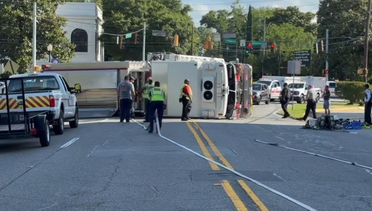 Three Firefighters Injured After Fire Engine Overturns in Macon