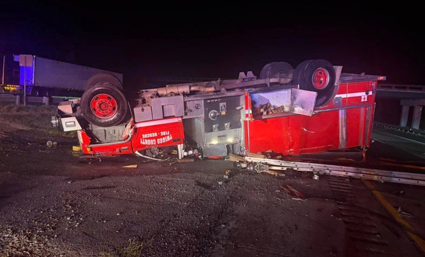 Twiggs County Fire Truck Overturns After Being Struck by Speeding Vehicle on I-16; Two Injured Twiggs County Fire Truck Overturns After Being Struck by Speeding Vehicle on I-16; Two Injured
