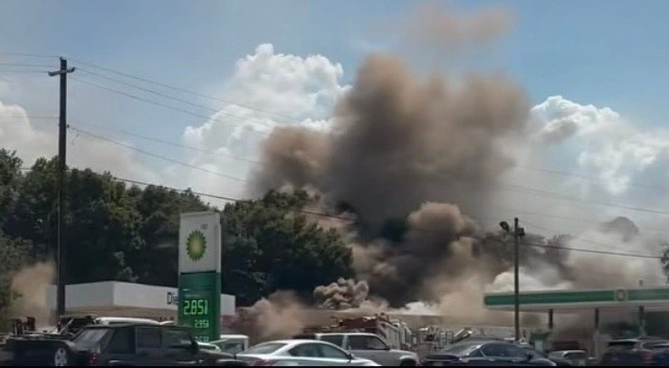 Roof Collapses During Fire at BP Gas Station in Athens