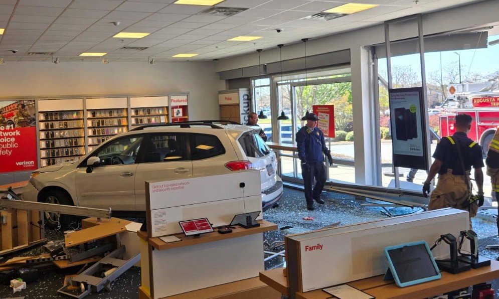 A vehicle crashed into a Verizon store in Martinez, leaving one person with minor injuries.