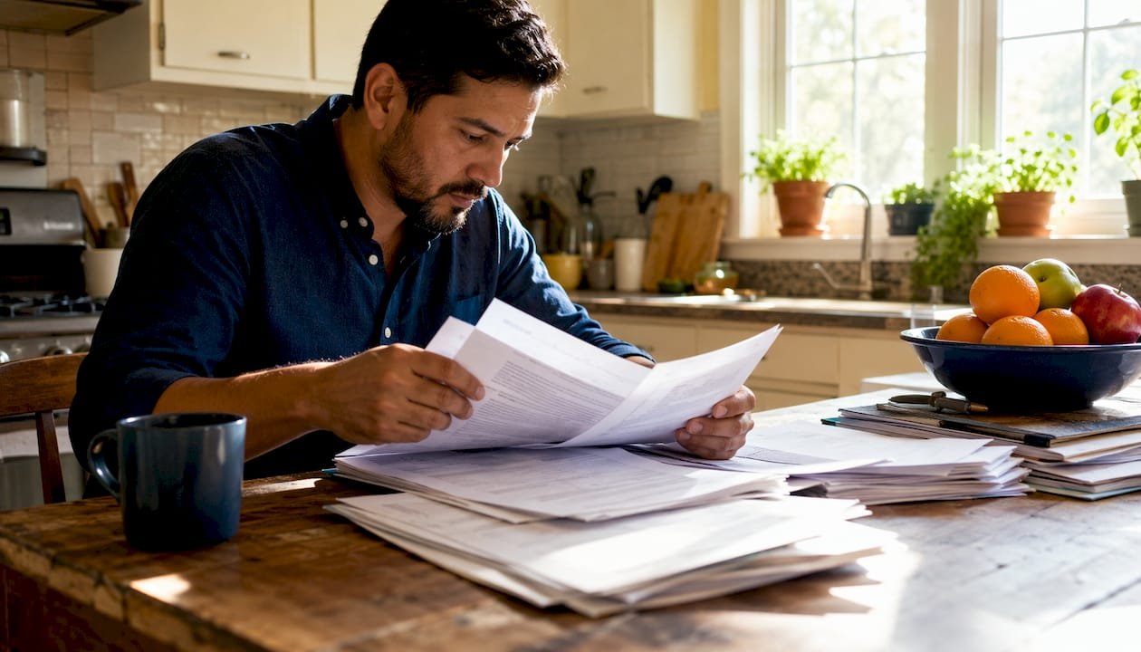 Business owner reviewing local regulations documents