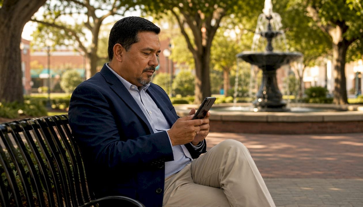 Man checking alerts on smartphone outdoors