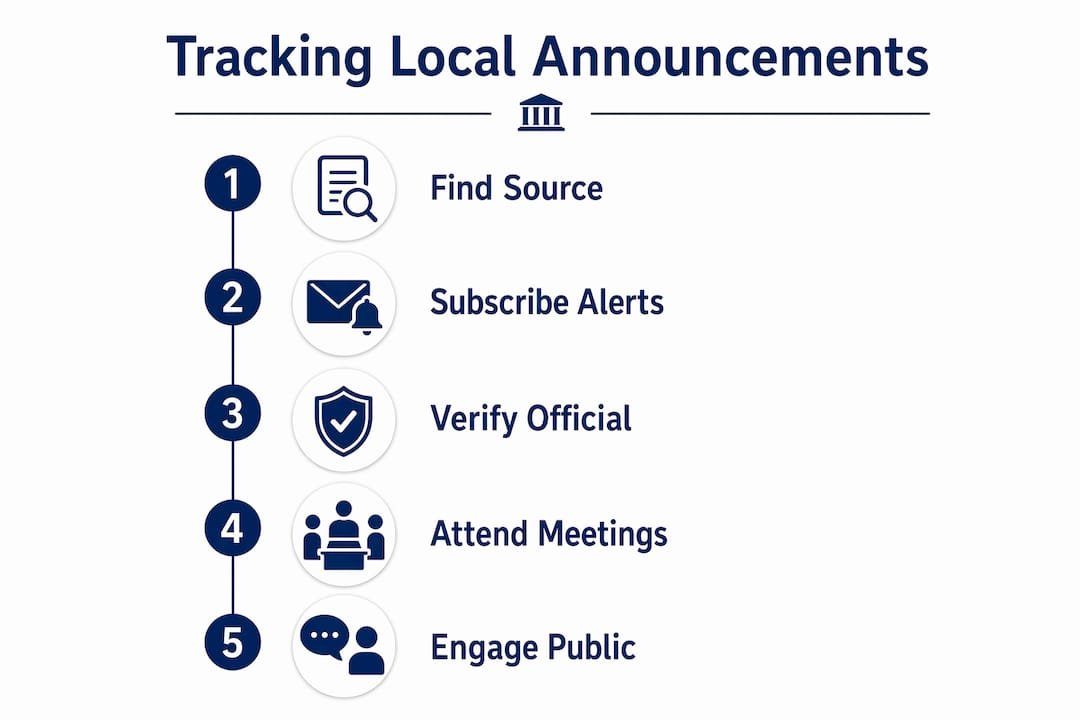 Infographic showing steps to track local government announcements