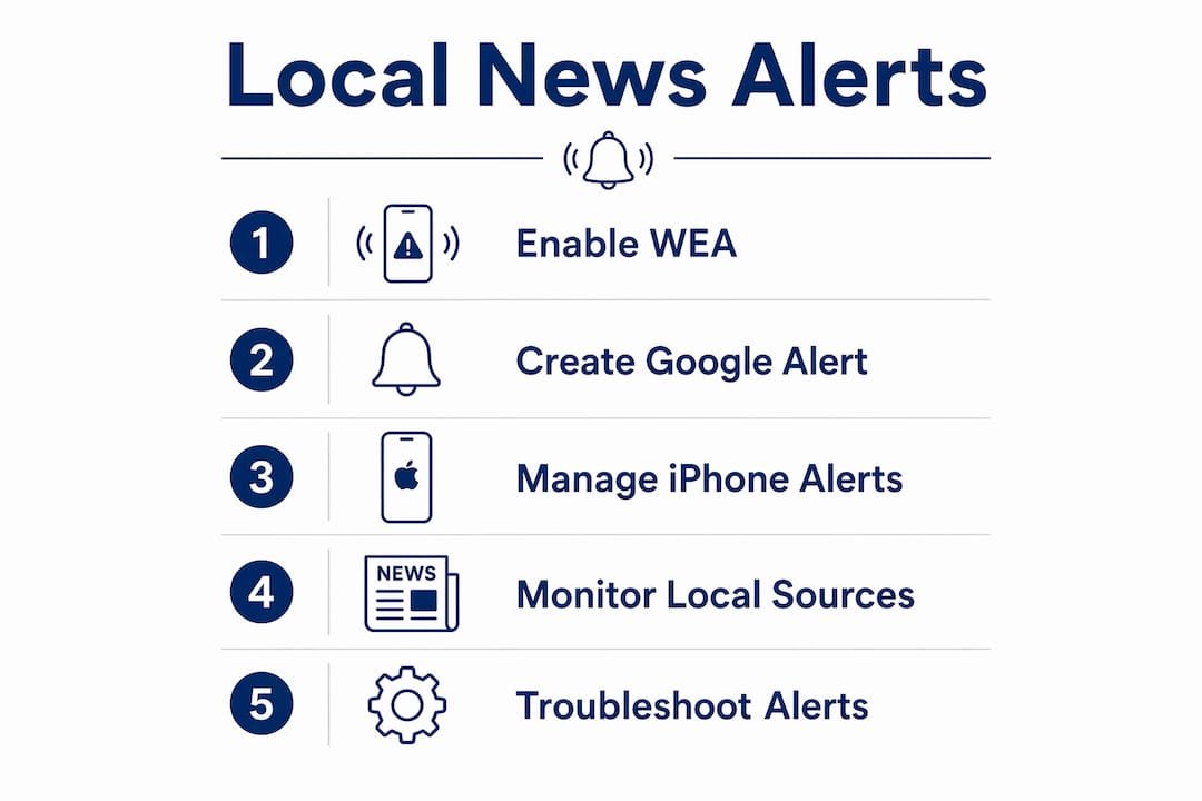 Infographic showing steps to set up local news alerts