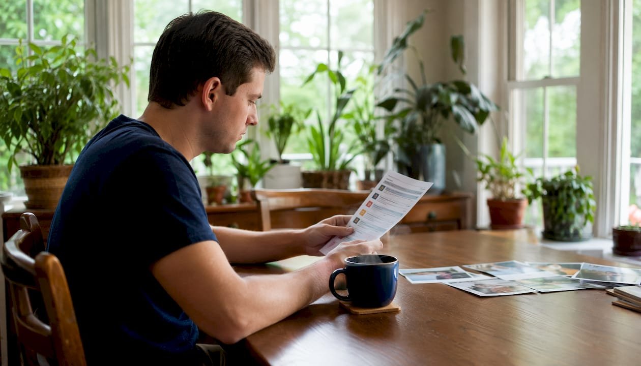 Man reviewing printed emergency alert information