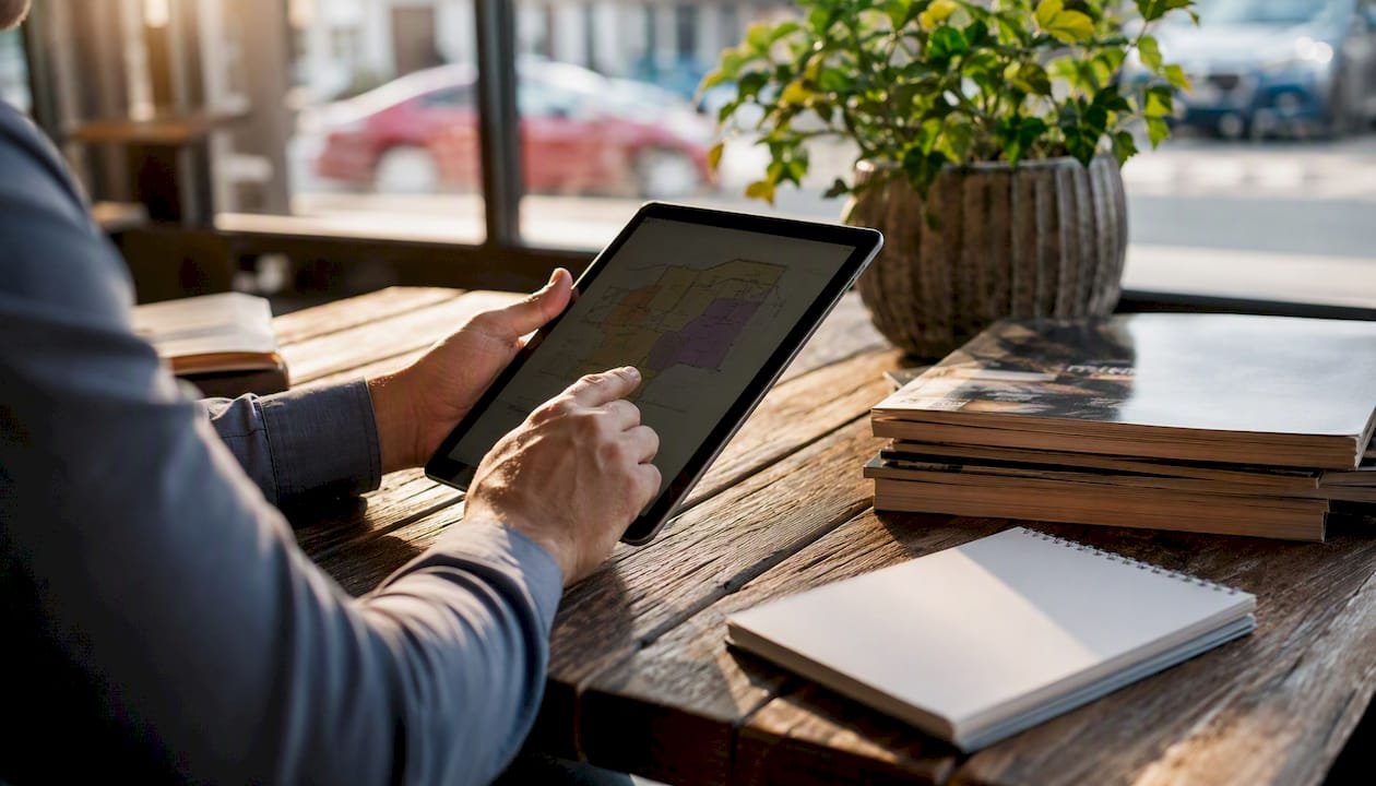 Hands consulting zoning map tablet