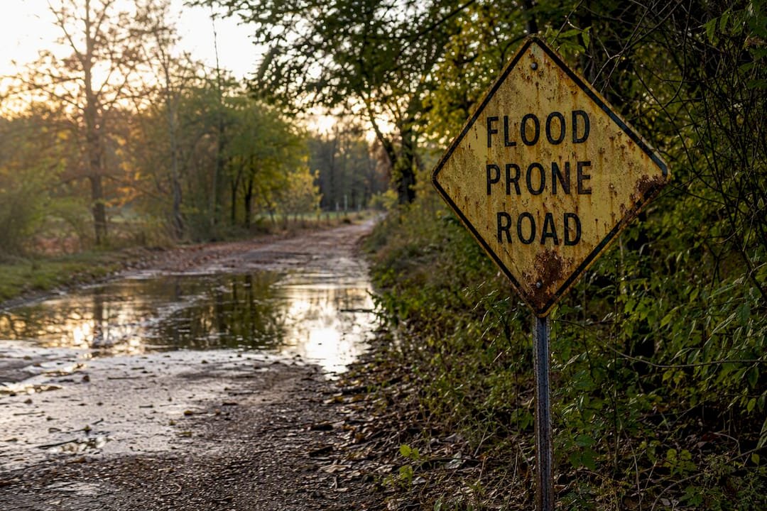 Flood warning sign on a Central Georgia back road