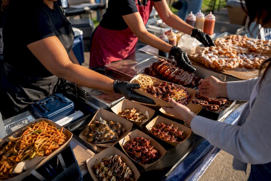 Festival food stalls with southern and Asian dishes